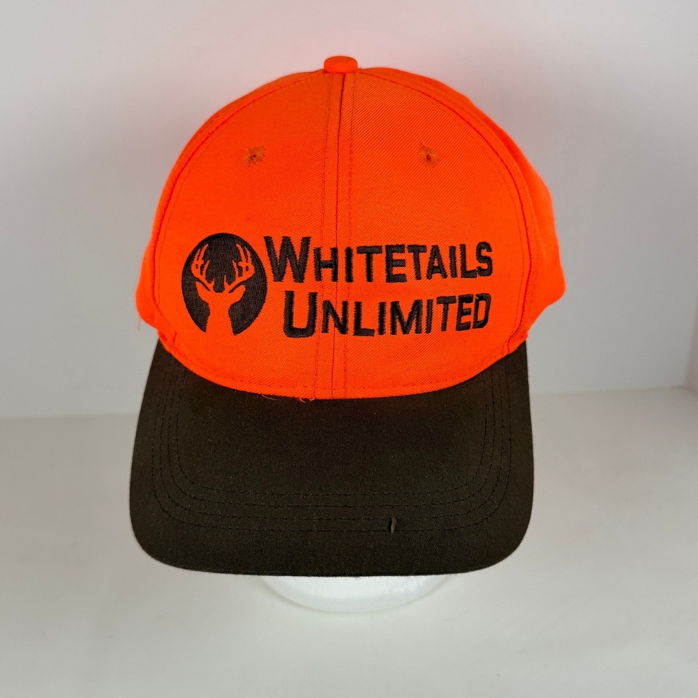 Whitetails Unlimited Mens Blaze Orange Brown Snapback Trucker Hat Embroidered